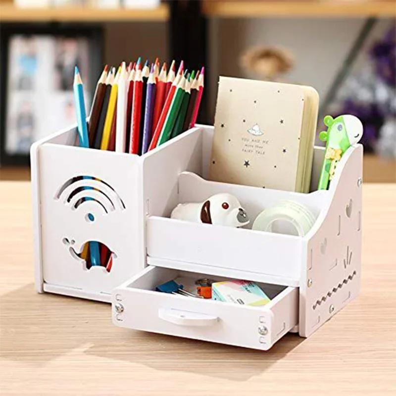 창의적인 나무 책상 사무실 정리함 보관 펜꽂이, 책상 연필 잡화, 문구 배지 상자, 귀여운 책상 액세서리