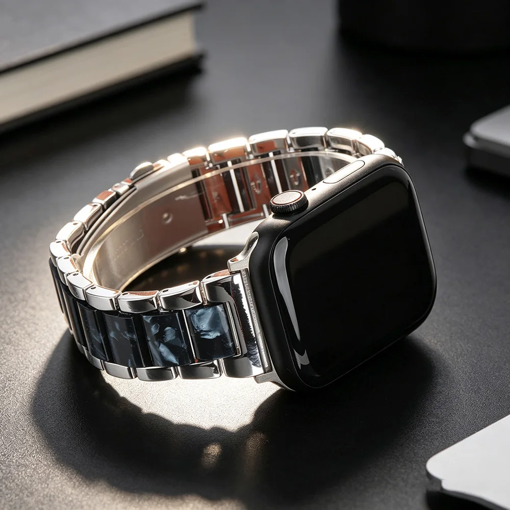 Elegant Two-Tone Metal Resin Watch Strap