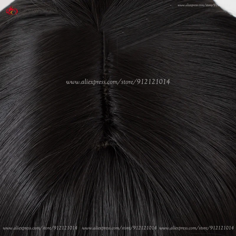 Jane Doe Cosplay Perücke 70cm Schwarz Rot Synthetik Hitzebeständig Anime Halloween + Perückenkappe 10
