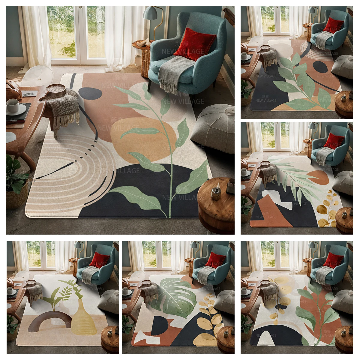 Living room floor mats carpet family door mat modern Nordic style room bathroom feet non-slip kitchen Morandi abstract ins