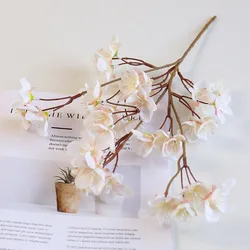 Artificial Cherry Blossom Silk Flower Branch for Home and Wedding Decor (White)