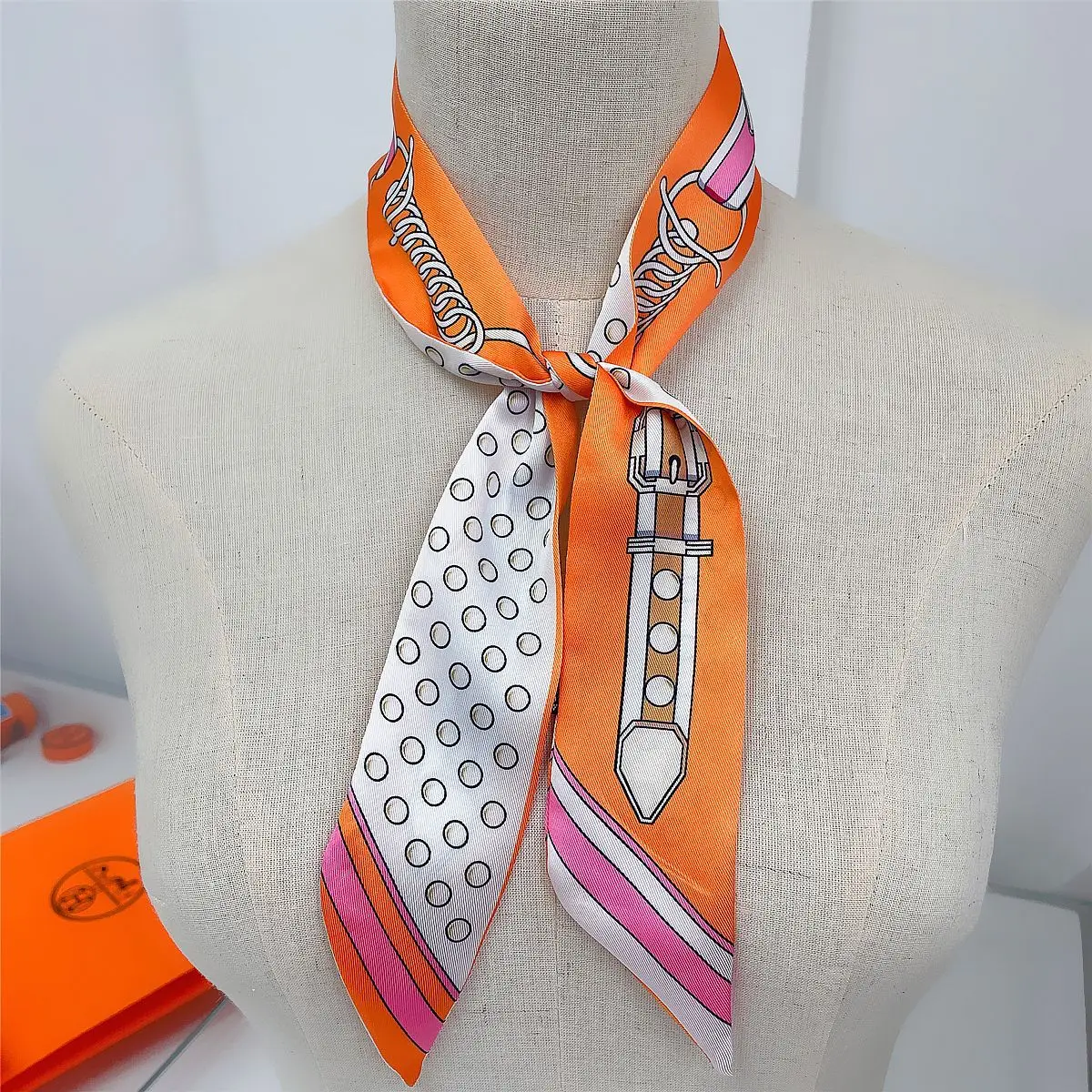 Frauen Schal Luxus Kette Imitation Seide Schal Mode Haar Stirnband Foulard Skinny Bag Schals Halstuch dünn – Detail 9