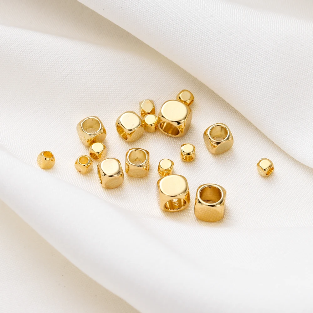 50 Stück 14K/18K vergoldete Messing-Abstandsperlen mit großem Loch, quadratische Abstandsperlen für Armbänder, Ohrringe, lose Abstandsperlen für DIY-Schmuckherstellung. – Detail 4