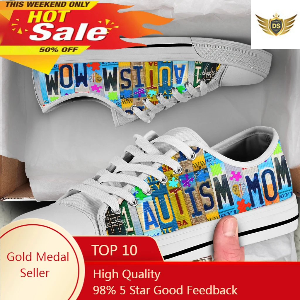 License Plate Autism Mom Shoes For Girl Canvas Rubber Sneakers Summer Autumn Low Top Outdoor Sport Shoes Flache Schuhe