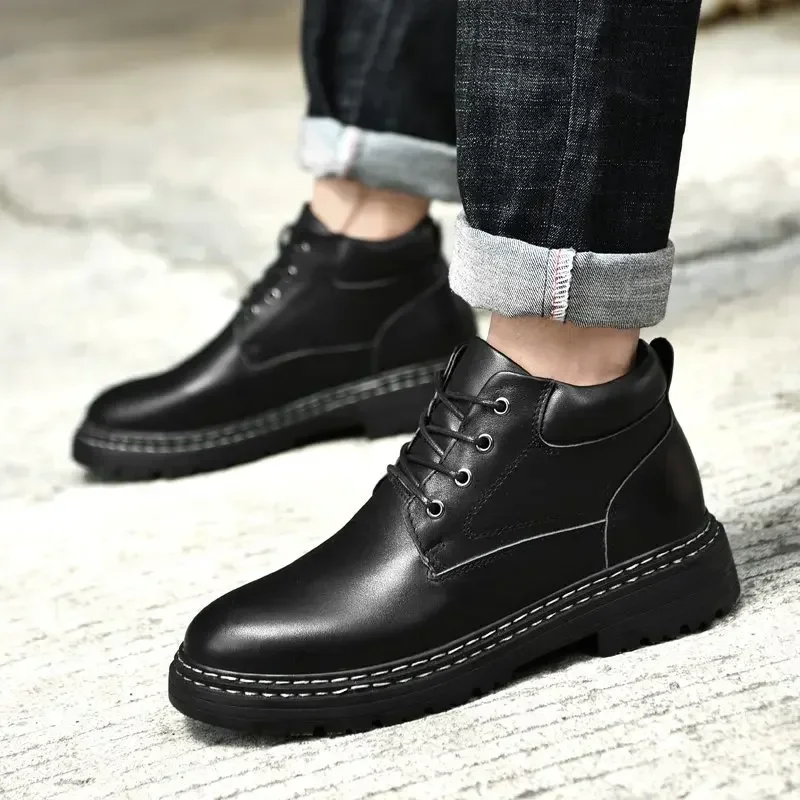 

Men's Shoes on Sale 2023 New Lace Up Men's Boots Winter Round Toe Solid Warm Short Barrel Chunky Heels Large Size Fashion Boots