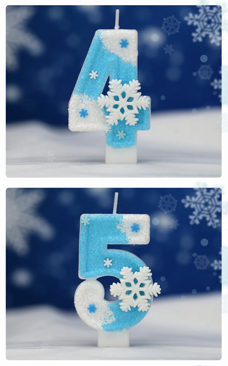 Gefrorene Geburtstagskerzen, 0–9 Zahlen, glitzernde blaue Schneeflocken-Kuchenkerze, Kinder- und Mädchen-Geburtstagsparty-Kuchenaufsatz, Dekorationszubehör – Detail 9