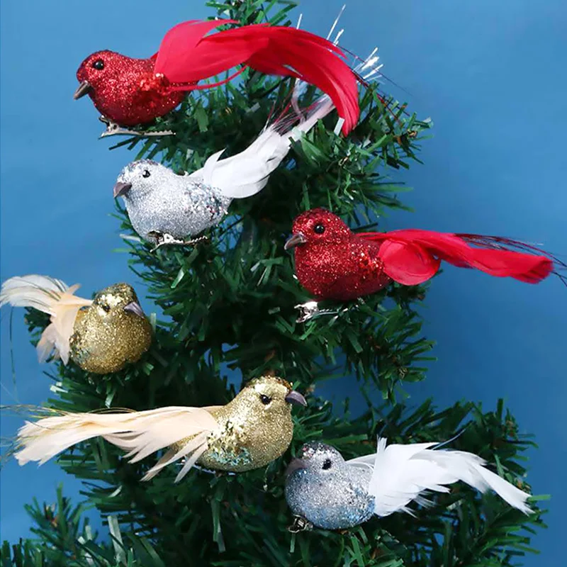 Christmas Tree Feather Peacock Decorations Simulation Three-dimensional  Bird Ornaments with Clip - AliExpress