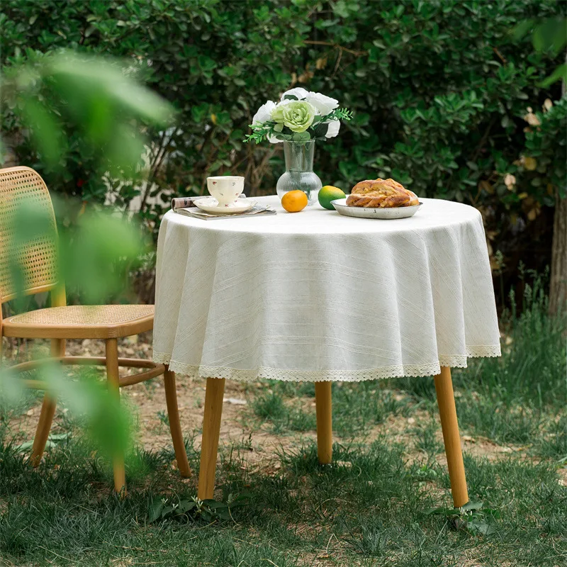 

Linen Tablecloth Round Table Tablecloth Nordic Fabric Outdoor Solid Color Round Wedding Decoration Lace Tablecloth