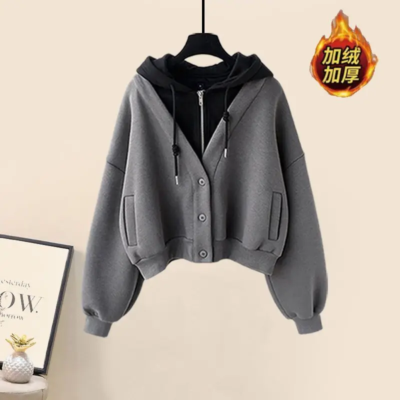 Large Women's Autumn and Winter Set 2023 New Fashion Slim Fake Two Piece Sweater High Waist Half Skirt Two Piece Set
