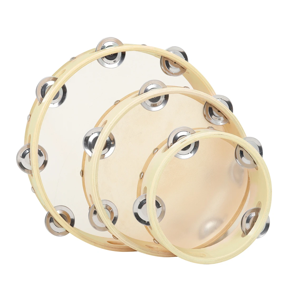 3 Pcs Orff 6/8/10 Inch Wooden Bell Drum Tambourine Percussion Instrument Orff Hand Instruments Children's Music Enlightenment