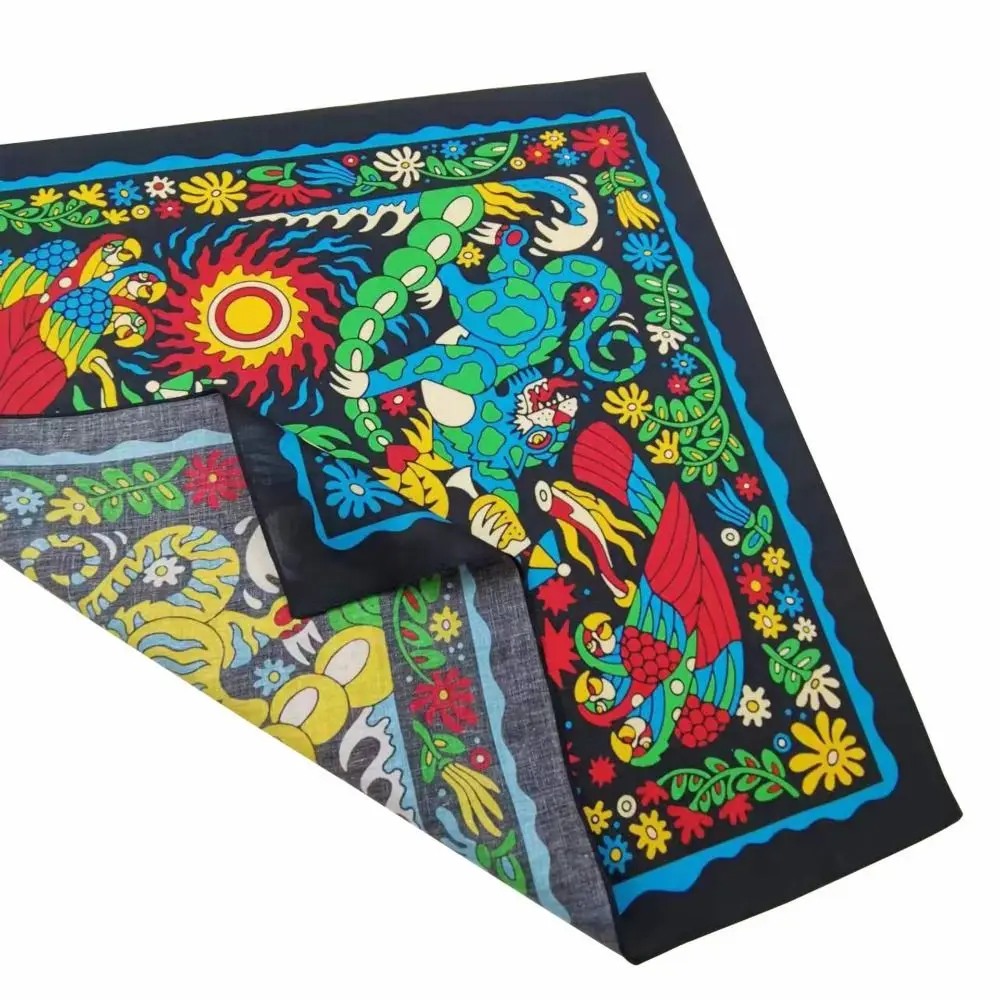 Trendiges quadratisches Seidentuch mit Blumenmuster, Baumwoll-Kopftuch, Blumenmuster, 54*54cm, Halstuch für Damen – Detail 4