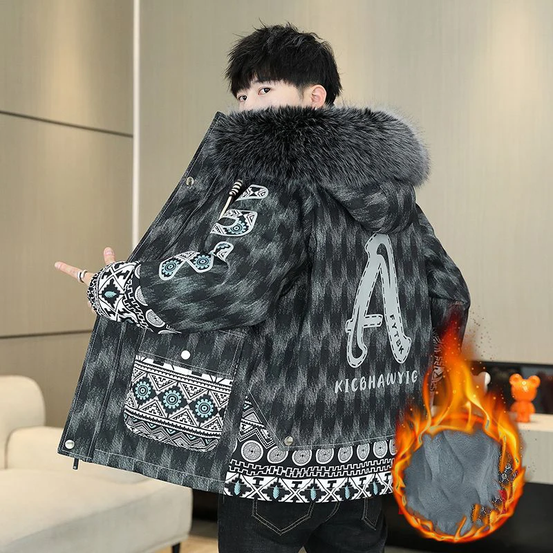 Fur Collar Autumn Padded Jacket Men Warm Man Coat Fleecing Men's Coats Hooded Intensification Men's Cold Jackets Winter Clothes