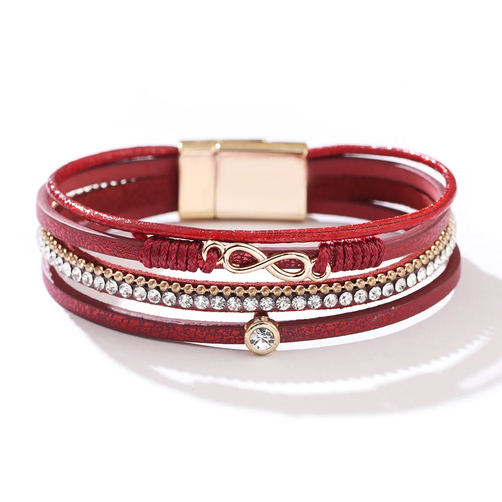 Number 8 Circular Design Leather Magnetic Bracelet for Women Jewelry Summer Beach Resort Charm Luxury Wristband Leather Bracelet