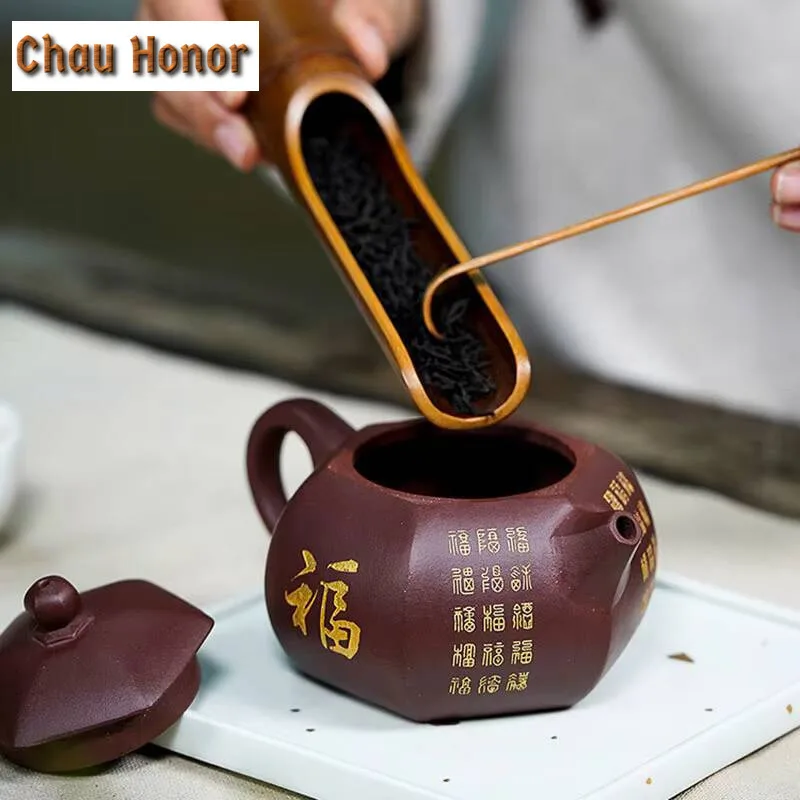 280ml Yixing Raw Ore Purple Clay Teapot All Handmade Hexagonal Kung Fu Tea Set Xishi Pot Tea Ceremony Drinkware Gifts Customized