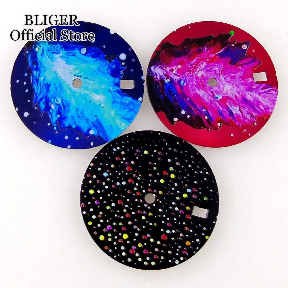 

New 28.5mm Multicolor Painting Watch Dial Fit NH35A NH36A Automatic Movement Red Blue Starry Sky Surface Dial Men Watch Parts