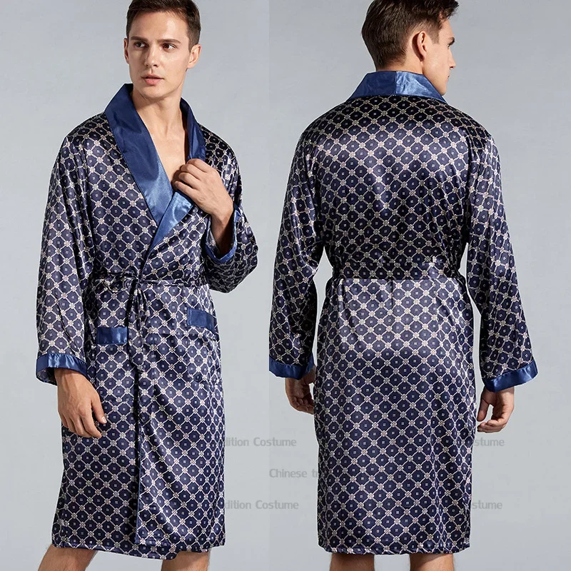 Men's Red Dragon Print Pajamas Set Loose Kimono Top Pant Shorts Silk Satin Nightwear