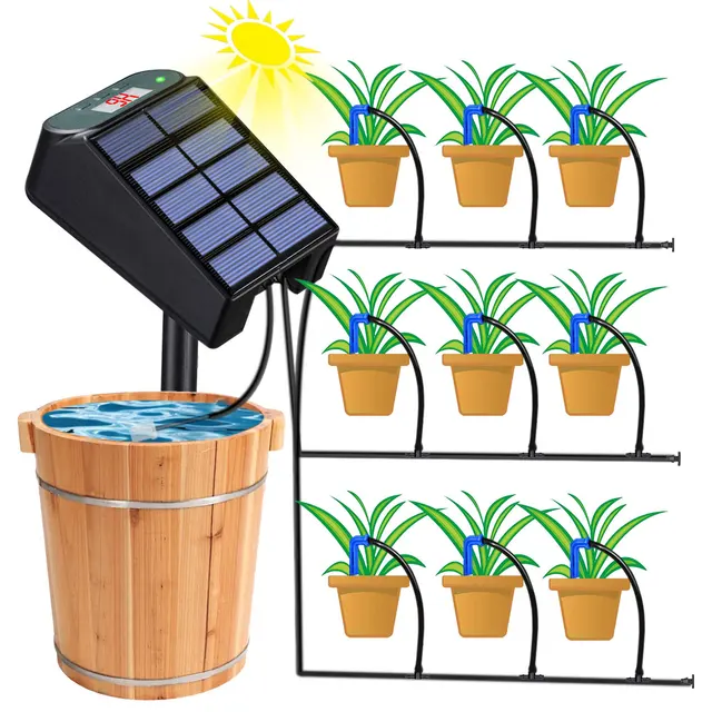 Garden Mini Solar Timer Watering System Solar Powered Automatic Irrigation Kit for Balcony Potted Plants Drip Equipment Fittings 6