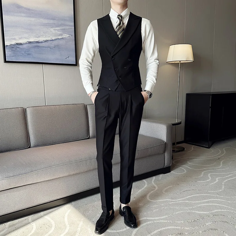 2024 Suit vest men's spring and autumn business suit casual gray vest Korean slim plus size suit vest male tide 6