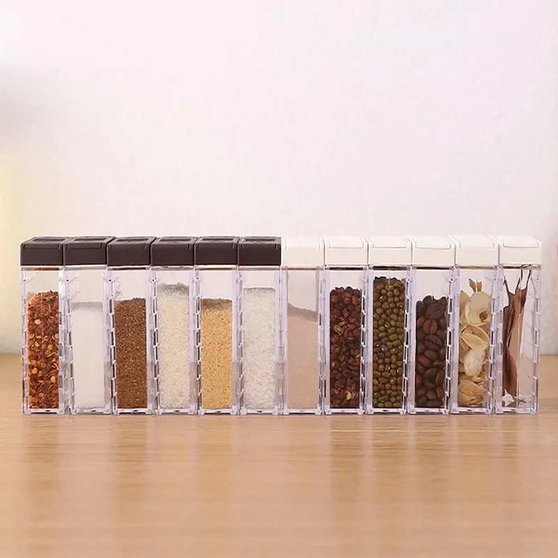 6pcs/set Spice Seasoning Box PP Salt Pepper Jars Box Kitchen Spice Storage Organizer Home Organization Spice Jar Seasoning Jar