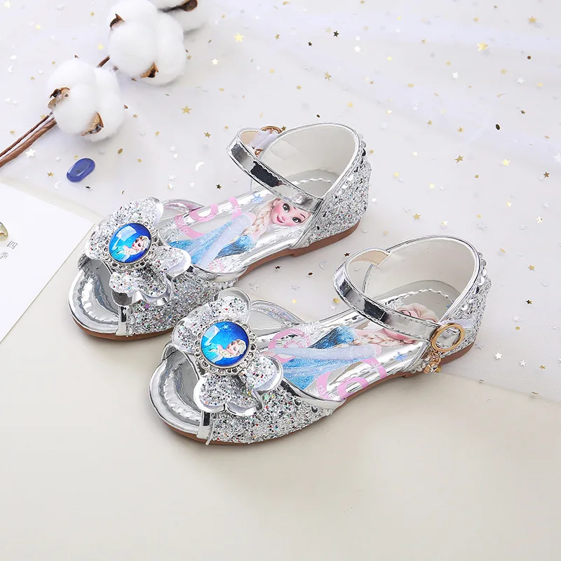 New Fashionable And Comfortable Anti Slip Princess Shoes For Girls Summer Shoes For Children Elsa Rhinestone Bag Heel Shoes 4