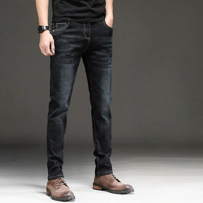 Spring Style Black Jeans Men Slim Fit Straight All-Matching Stretch Korean Youth Ankle-Tied Trendy Pants