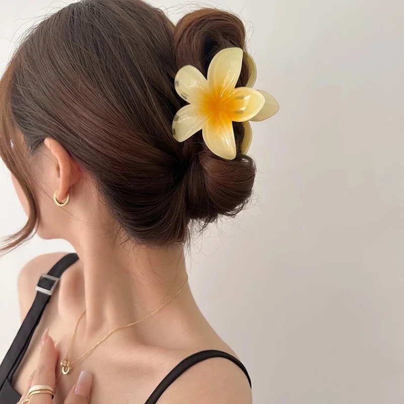 Hair Clips 8cm Gradient Egg Flower Hair Accessories Grab Clip Women Summer Hawaiian Style Headdress