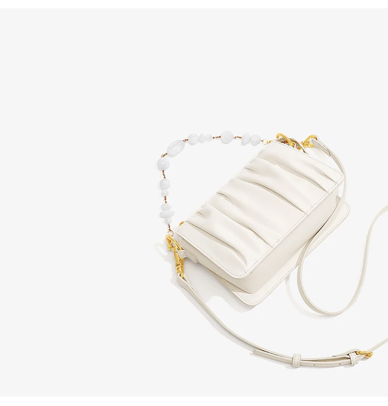 Cnoles Beaded Women Shoulder Bag 2022 Underarm Bag Split Cow Leather Off-white Ladies Luxury Designer Crossbody Bags