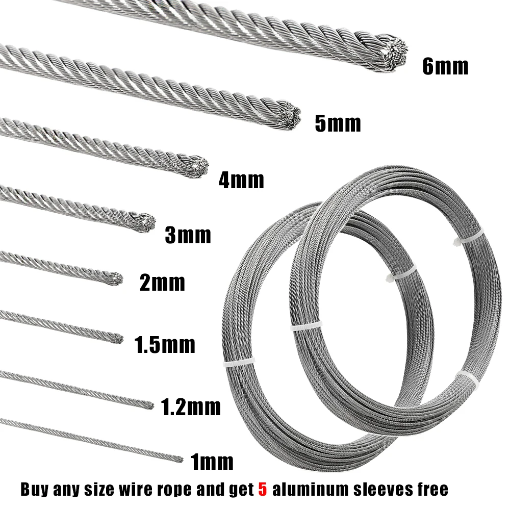 5/10 Meter Stahlseil 304 Edelstahl Flexibles Kabel Beleuchtungs-Vorhang-Aufhängekabel 1/2/3/4/5/6mm Industrieseil