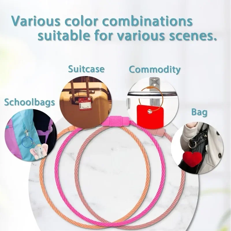 Metal Keychain Stainless Steel Wire Keychain Ring Key Keyring Multiple Colors Circle Rope Cable Loop Outdoor Camp Luggage Tag Screw Lock Gadget