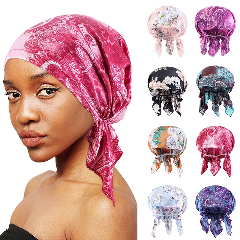 

Turban Cap Baotou Hat Pirate Cap Bottoming Hat Three-cornered Hats Satin Ethnic Print Shower Caps Summer Beach Style Multiple