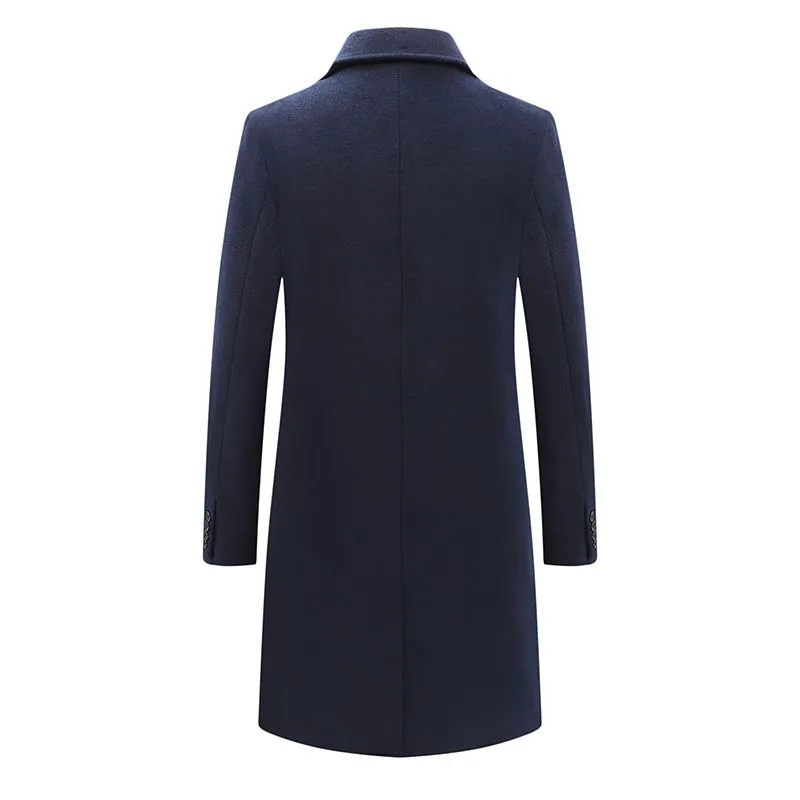 2023 New Men Wool Overcoat Winter Plus Cotton Thicken Woolen Coat Mid-Length Fashion Casual Solid Color Cashmere Trench Outwear