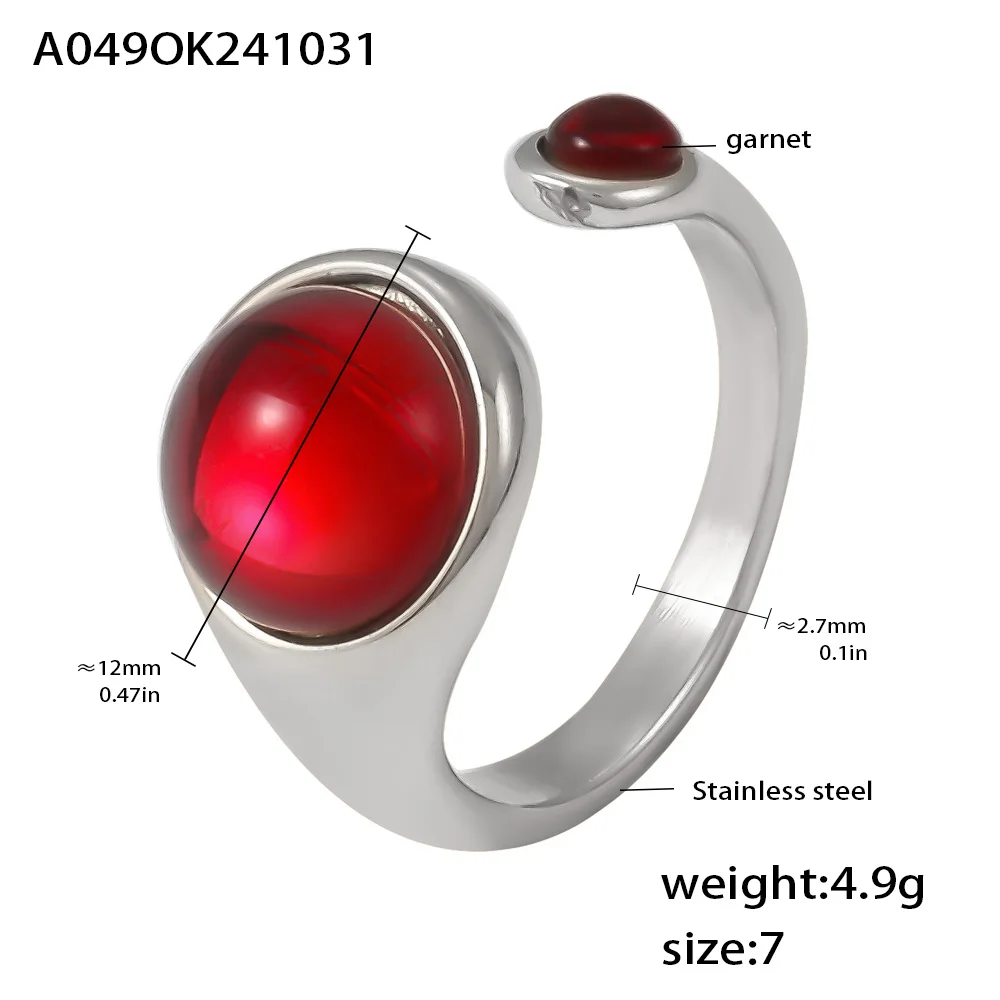 Elegant Red Garnet Gold Plated Stainless Steel Round Ring - Waterproof Luxury Jewelry Gift