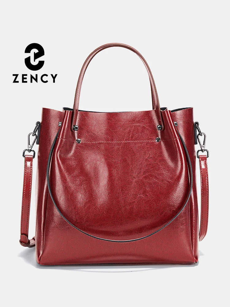 Модная коричневая Женская сумка Zency из 100% натуральной кожи, вместительная белая сумка на плечо, сумка-тоут через плечо, кошельки, сумка-шоппер 2024