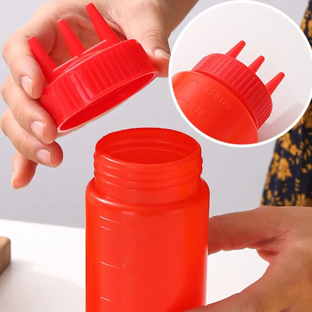 Squeeze Bottle 3 Hole Transparent Oil Squeeze Bottle Large Capacity Anti Slip Soft Food Grade Condiment Bottles condiment bottles