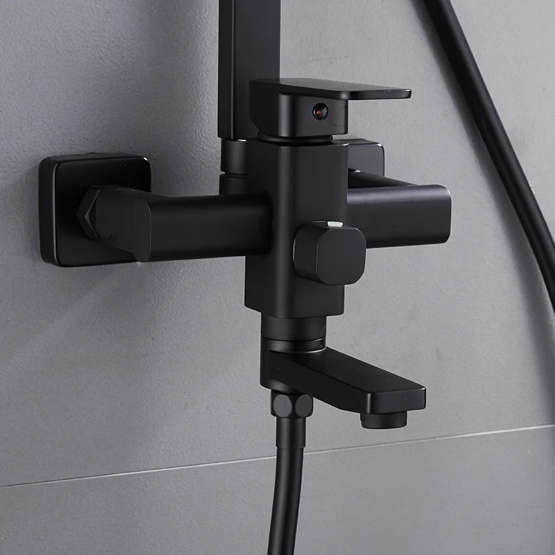 Black European Style Brass Shower Head Set With Three Functions High Pressure Spray For Home Bathroom Cold Hot Water System 4