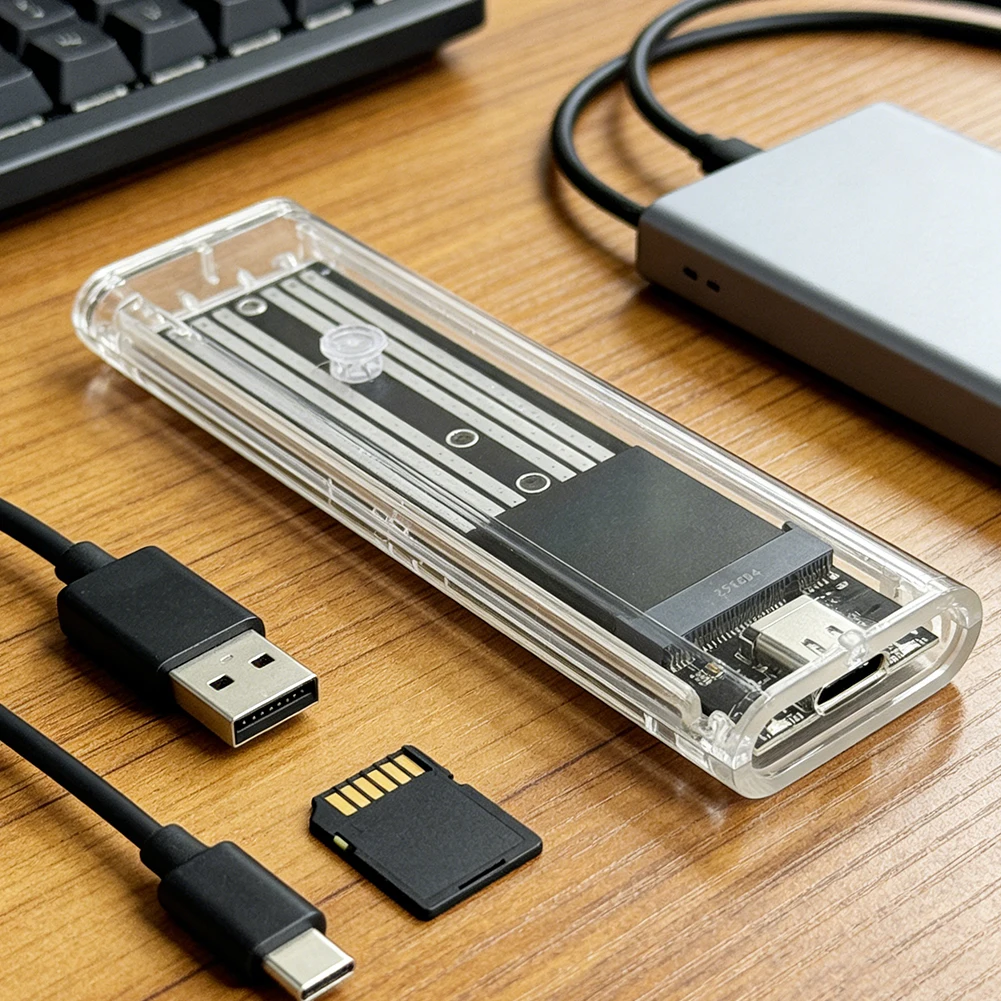 M.2 NGFF SATA 타입 C USB 3.1 하드 디스크 박스 10Gbps 투명 외장 SSD 어댑터 케이스 하드 디스크 케이스 (2230/2242/2260/2280 호환)
