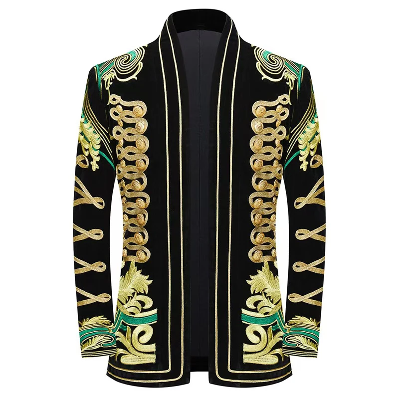 

Men Singer Court Embroidery Blazer Luxury Stage Concert Costume Velvet Shawl Lapel Cardigan Tuxedo for Banquet Party Wedding