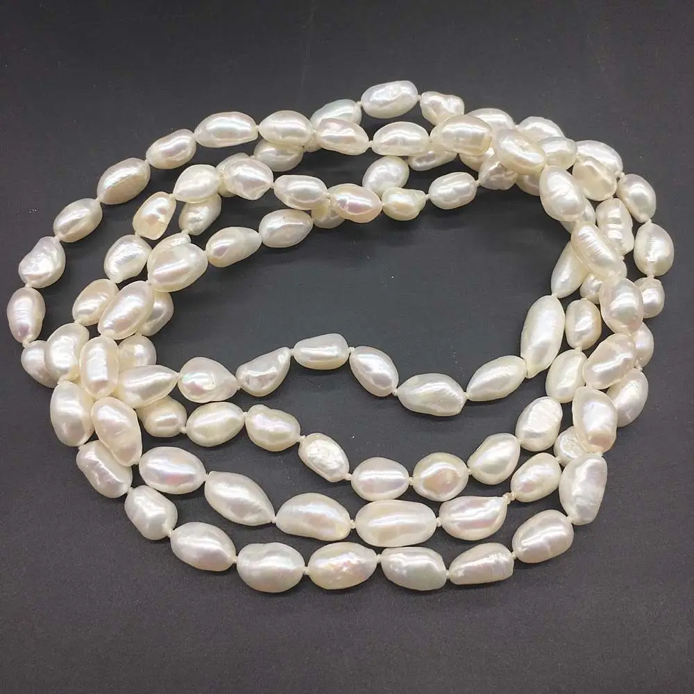

Strand Natural White Baroque Cultured Fresh water Pearl opera Long Necklace
