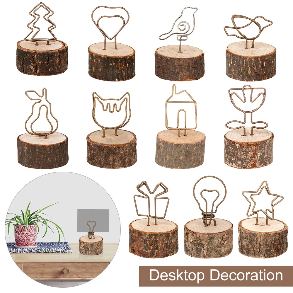 Photo Card Holder Creative Round Iron Wood Clamp Photo Clip Table Number Stand Note Name Card Hanging Decoration 1Pc photo album,photo card holder