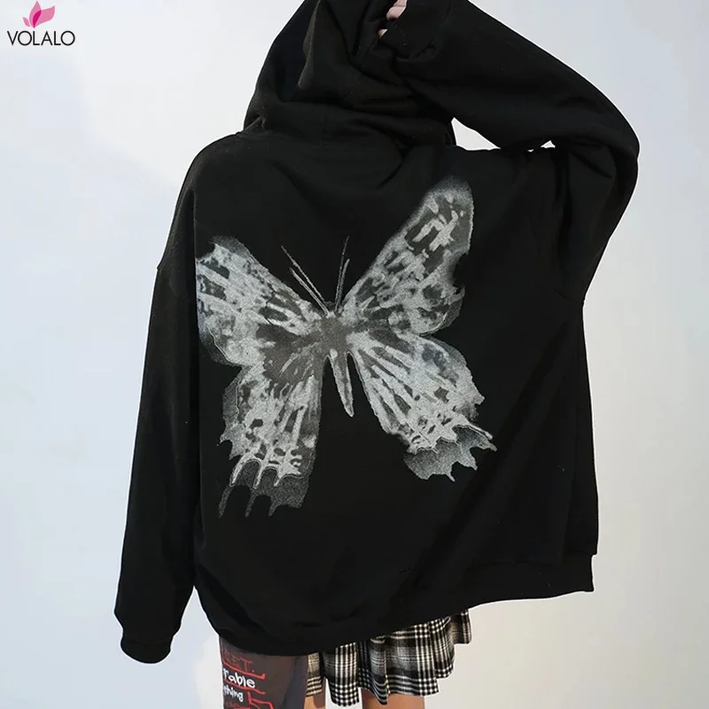 

Women Hip Hop Streetwear Hoodies Women Jacket Butterfly Print Coat Goth Harajuku Y2k Aesthetic Clothes Grunge Punk Jacket Zip-up