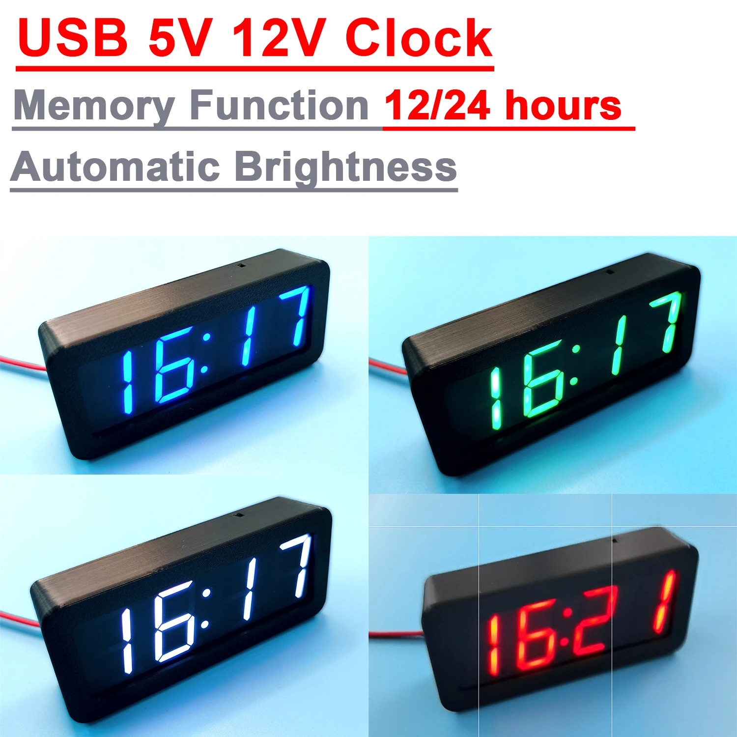 DC 5V 12V USB CAR Clock GPS Beidou Timing 12/24 Hours