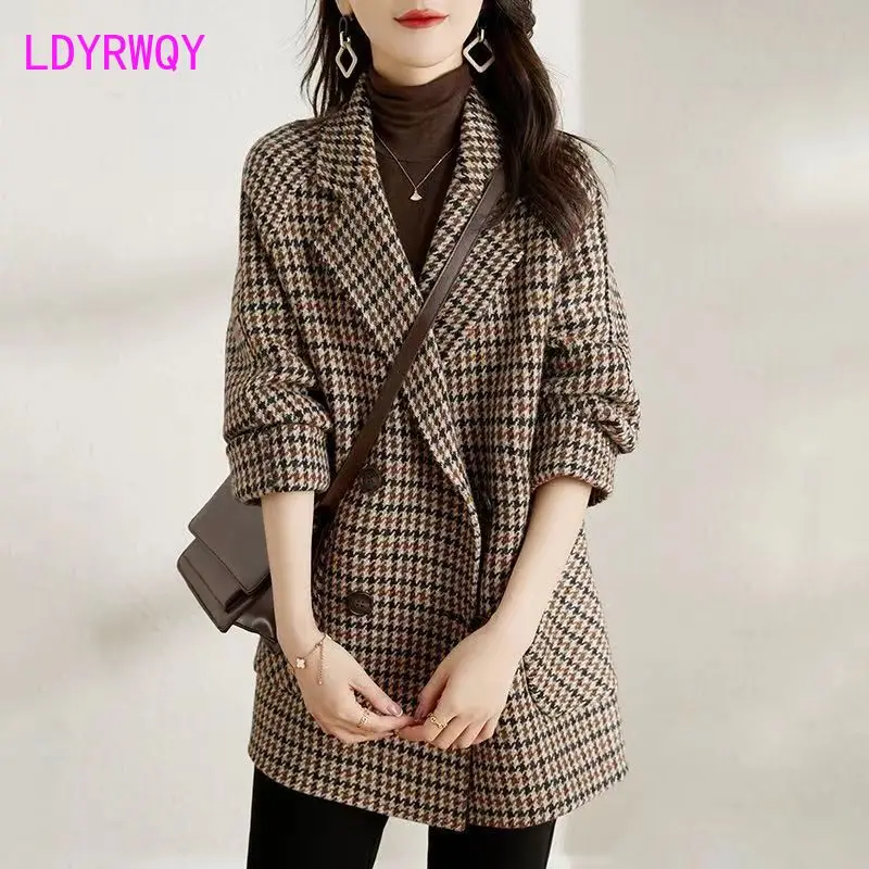 Qianniao Ge Hepburn Style Woolen Coat Women's 2023 Autumn/Winter New Suit Woolen Fashion Coat Women
