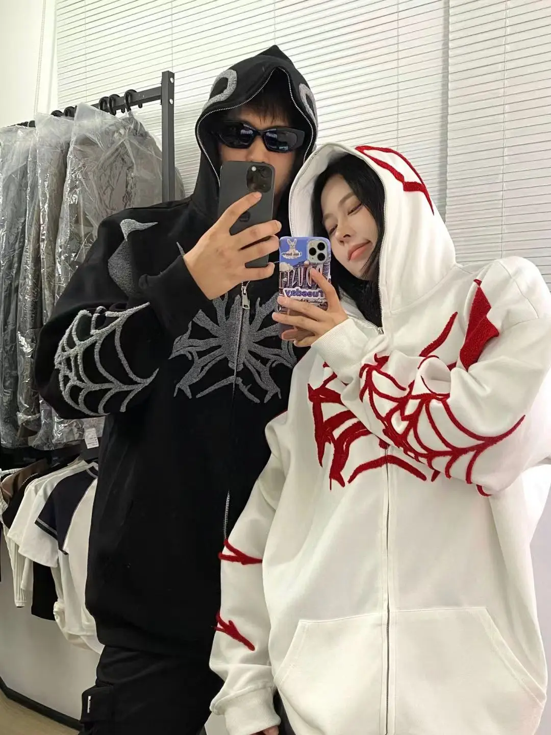 American retro loose fitting trend long sleeved hoodies women sweet and cool  oversized couples tops korean goth zip up hoodie