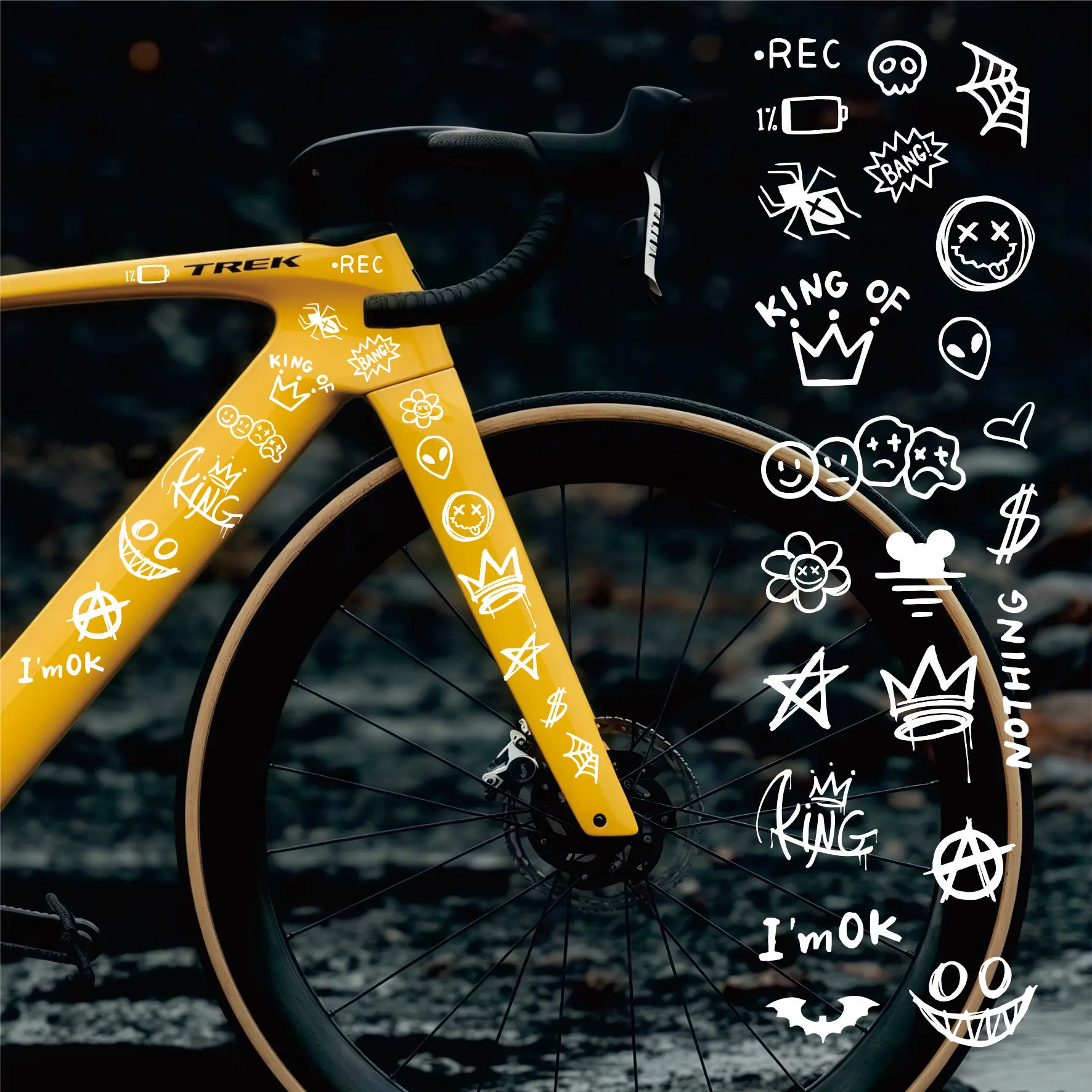 מדבקת אופניים גרפיטי עבור מסגרת אופניים צינור עליון קרטון DIY מדבקת רפלקטיבית עמידה במים לרכיבה על אופני כביש