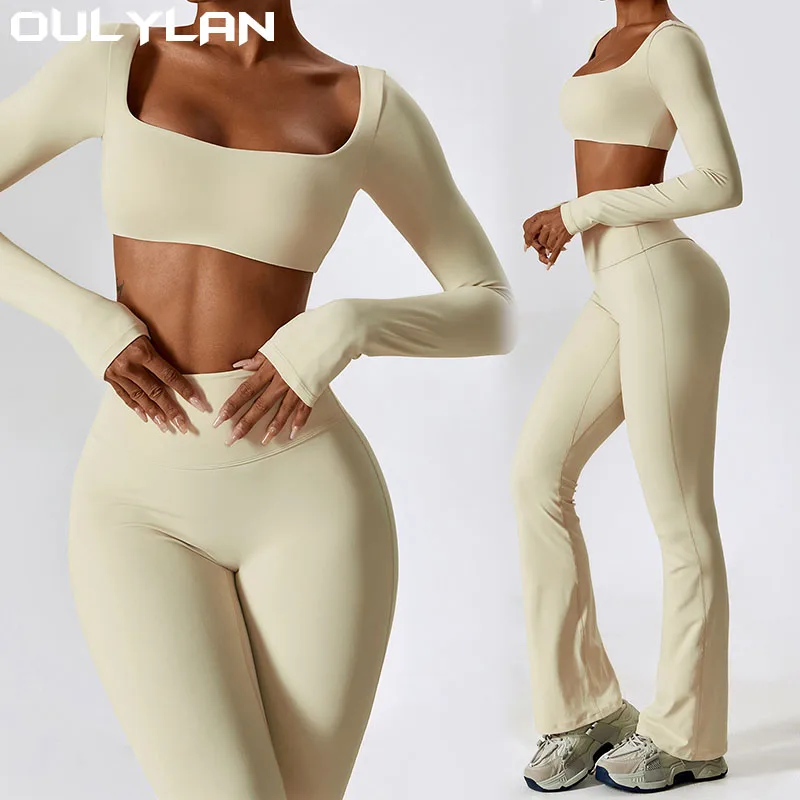 

Bell-bottoms T Shirts Bra Tank Top Loose Leggings Women's 2pcs Gym Yoga Suit Tight Fitting Sports Set Workout Breathable