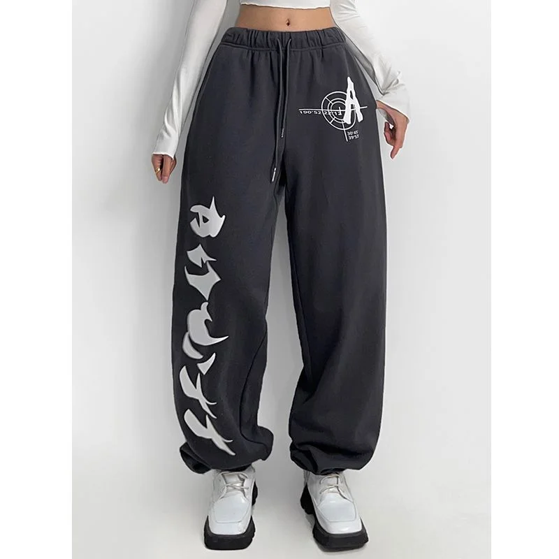 

American Retro Sports Pants Women's Autumn and Winter New Hip Hop Jazz Dance High Waist Slim Casual Straight Leg Pants Y2K Pants