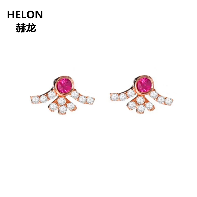 

Women Natural Diamonds Earrings Solid 14k Rose Gold Natural Ruby Stud Earrings Fine Jewelry Classic