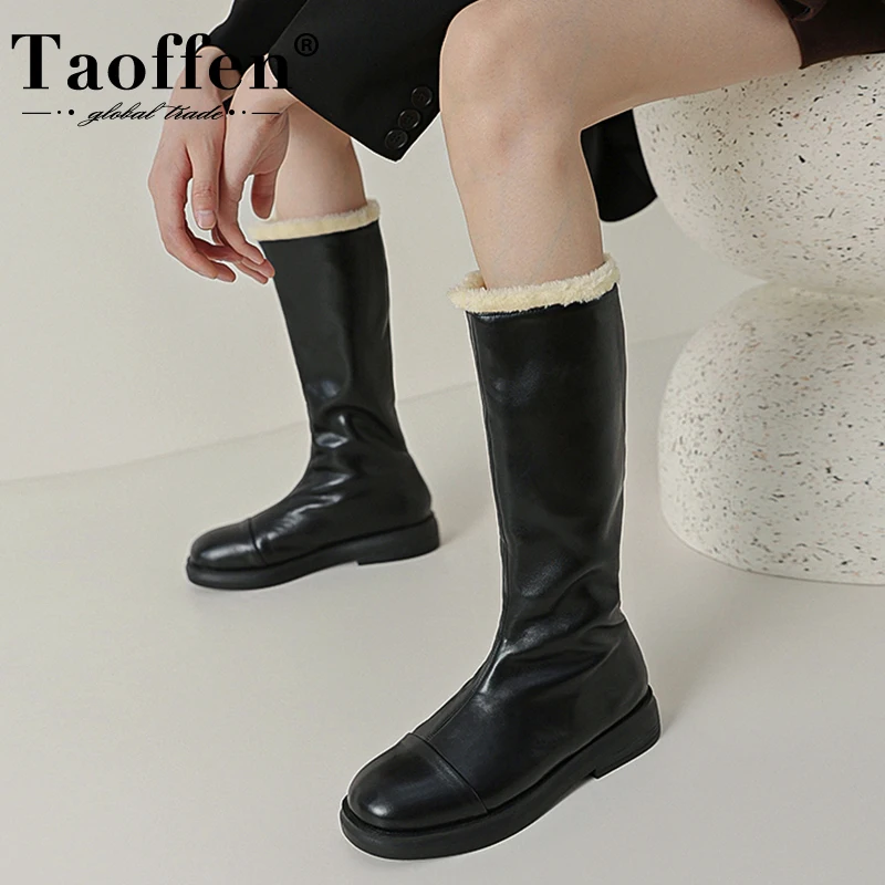 

Taoffen/женские сапоги до колена; Коллекция 2023 года; Натуральная кожа; Плюшевая теплая зимняя обувь для женщин; Модные Повседневные высокие сапоги; Женская обувь; Размеры 34-39