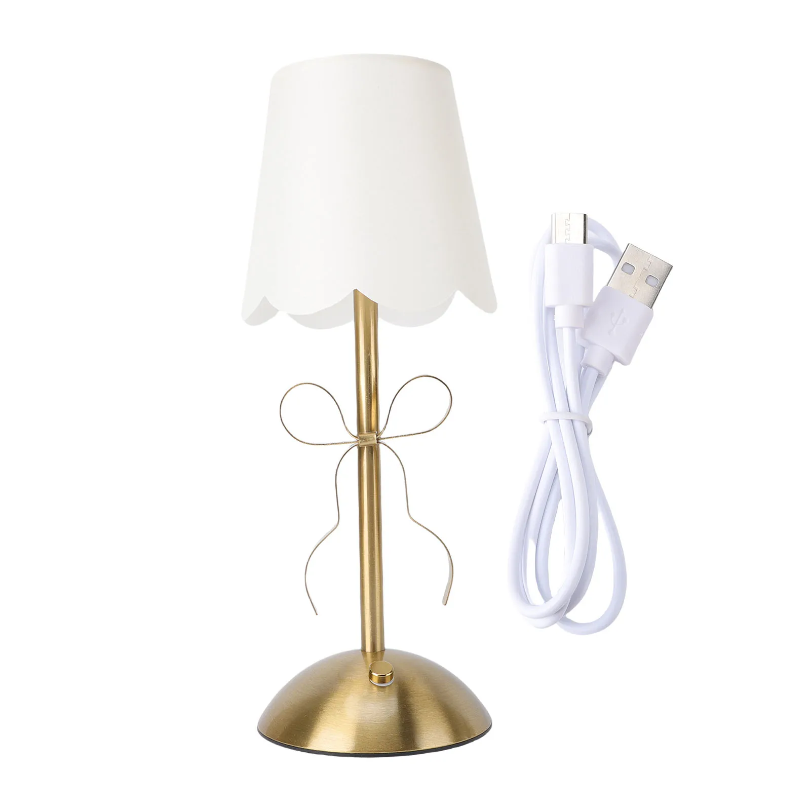 Bow Table Lamp with Fabric Shade Cute Decorative Metal Rechargeable Cordless Bedside Lamp for Bedroom Cute Bedside Touch Lamp