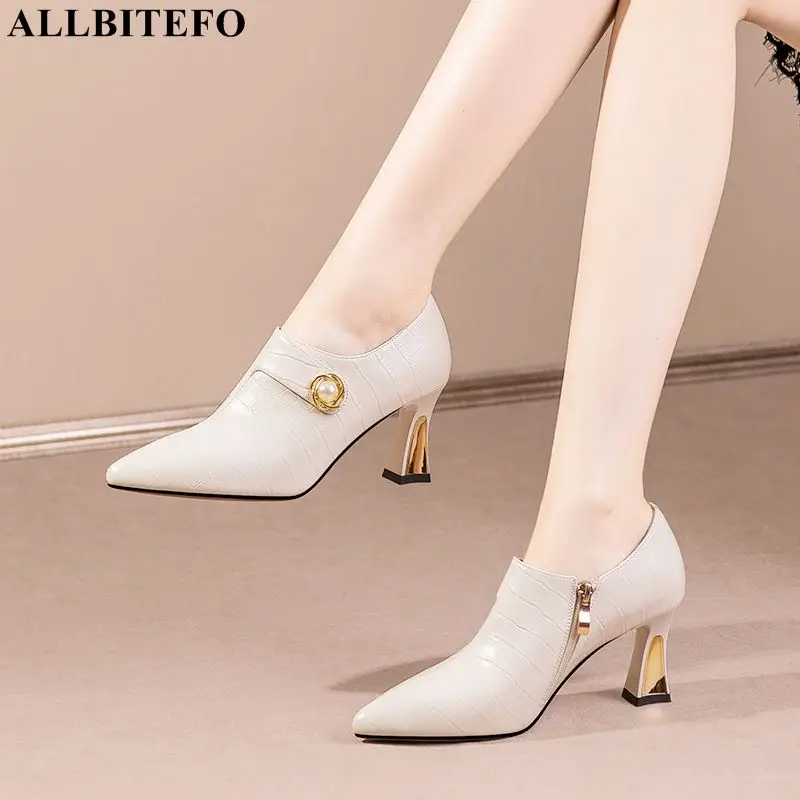 Leather High Heel Shoes Pumps Size 3343 Genuine Leather Women